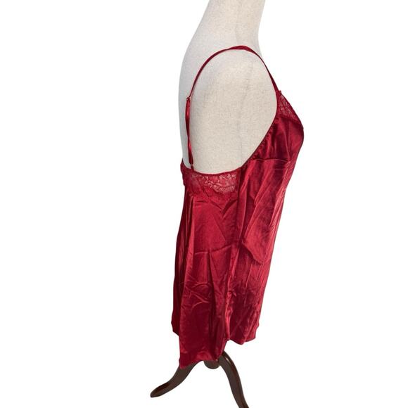 Victoria’s Secret Red Satin Lace Slip Dress M Holiday Christmas Layering Top Y2K - Picture 4 of 7